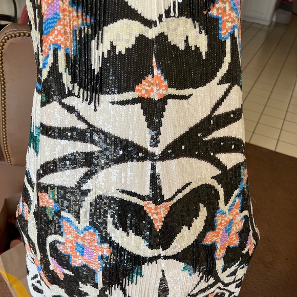 Size 8/10 Oscar Del Renta mirror tribal sequin pailette floor length grown - Picture 13 of 17